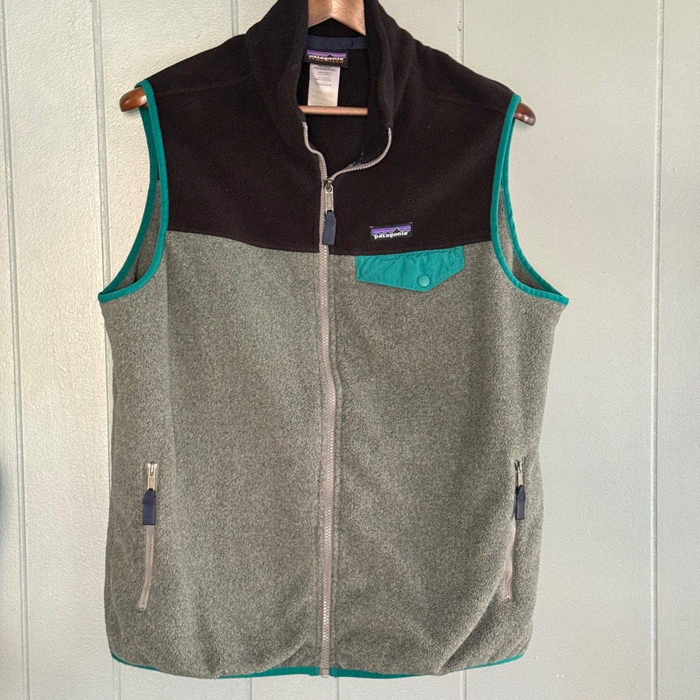 Patagonia Synchilla Fleece Vest Men's Large Gray Black Teal Colorblock Gorpcore